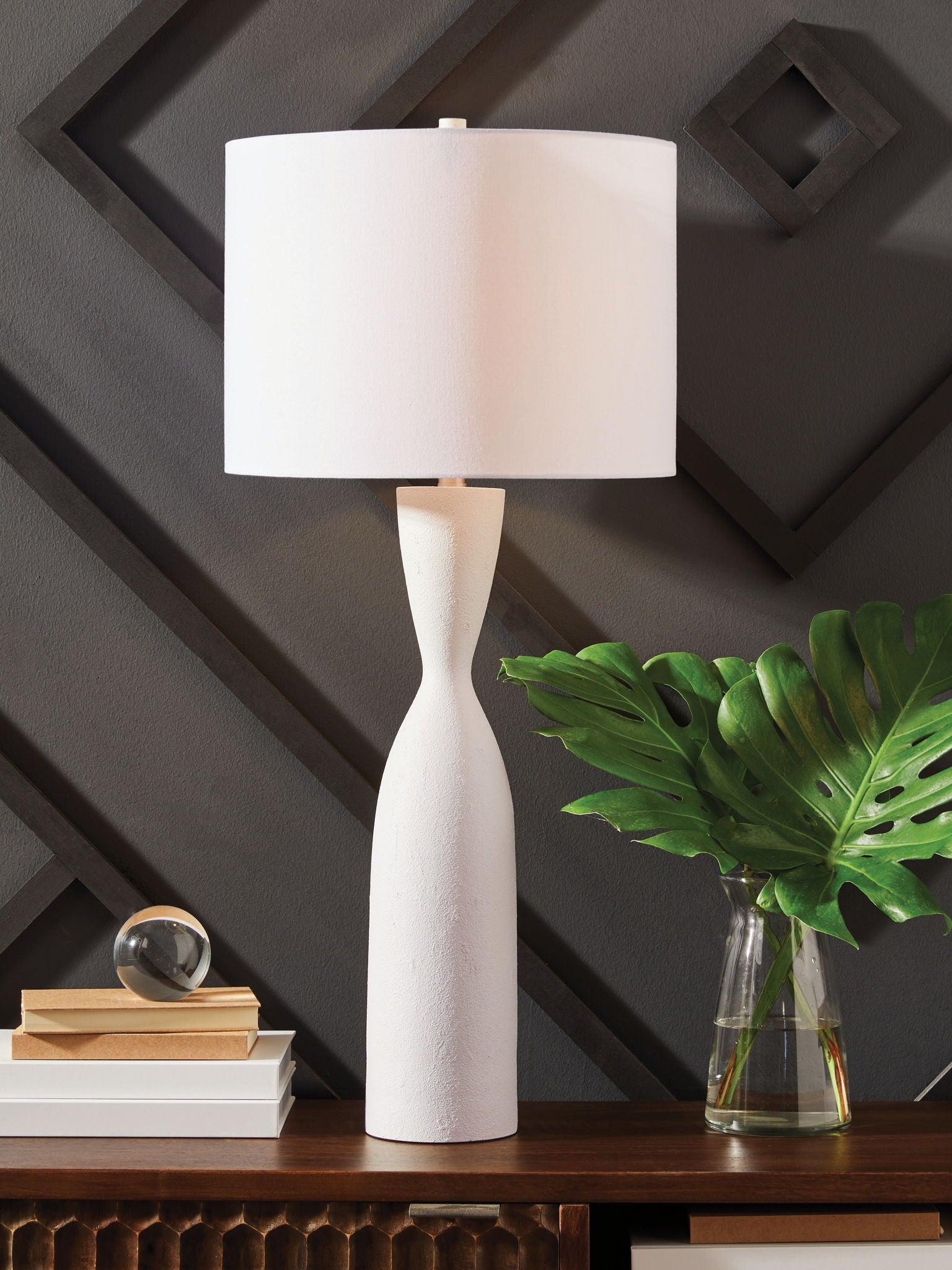 Davinford - Blanc - Lampe de table en poly