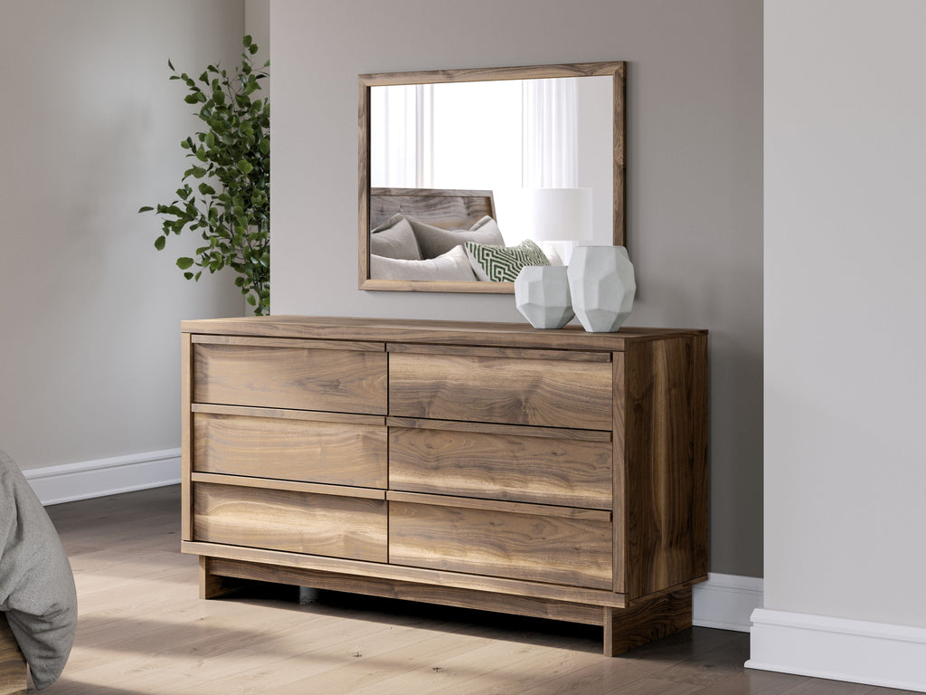 Chirason - Marron - Commode à six tiroirs et miroir