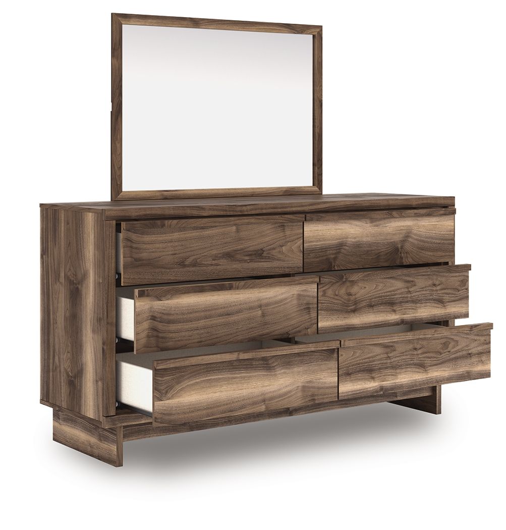 Chirason - Marron - Commode à six tiroirs et miroir