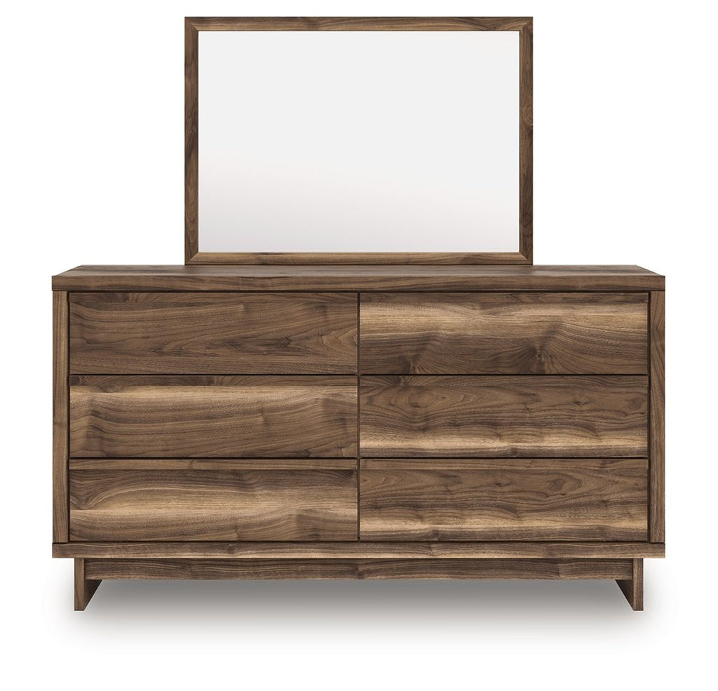 Chirason - Marron - Commode à six tiroirs et miroir