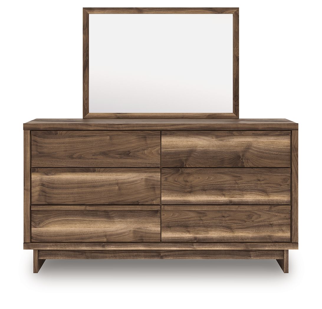 Chirason - Marron - Commode à six tiroirs et miroir