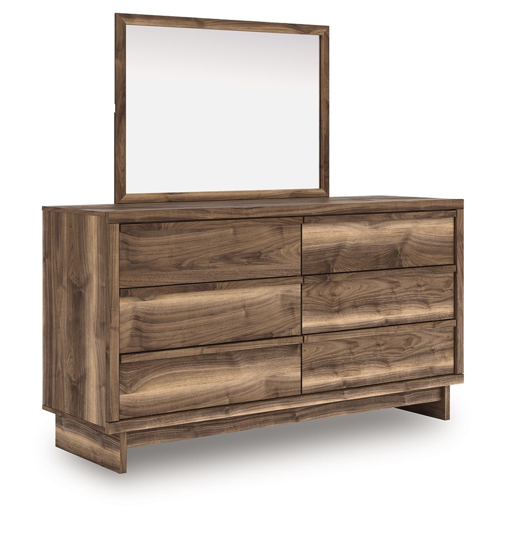 Chirason - Marron - Commode à six tiroirs et miroir